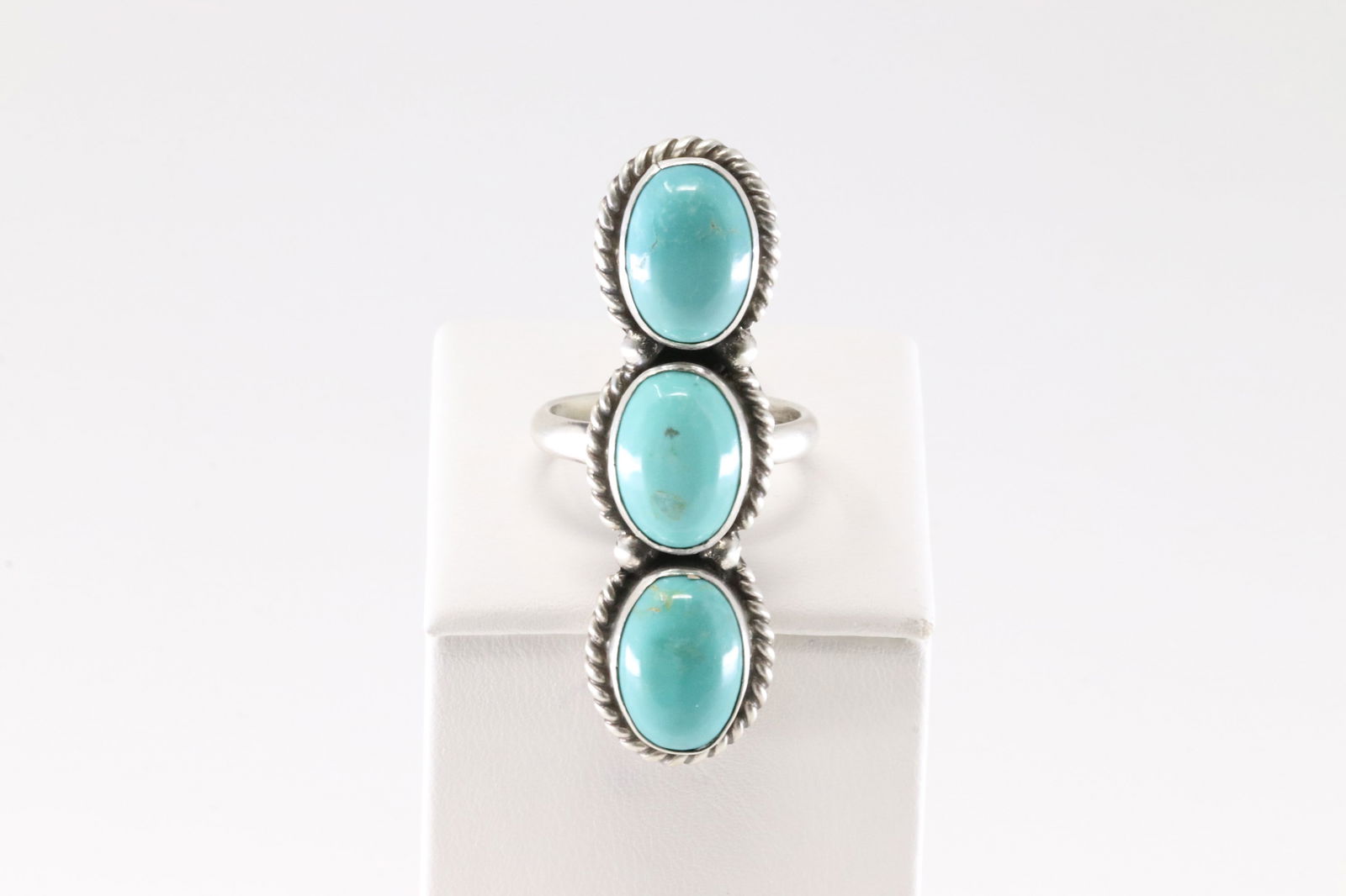 Native American Navajo Sterling Silver Turquoise Ring 3 Stone By Eugene Belone. (1 of 4)