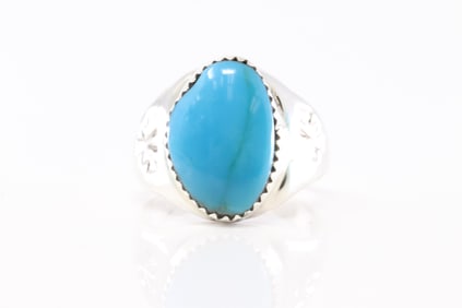 Native America Navajo Sterling Silver Turquoise Ring By Raquel Bekis.