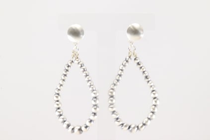 Native America Navajo Sterling Silver Pearl Beaded Post / Dangling Earring's By Dorinda Mariano.