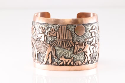 Native America Navajo Copper Storyteller Bracelet Cuff By B.