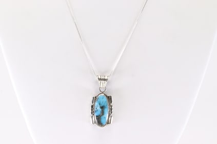 Native America Navajo Sterling Silver Turquoise Necklace By Dorothy Lee.