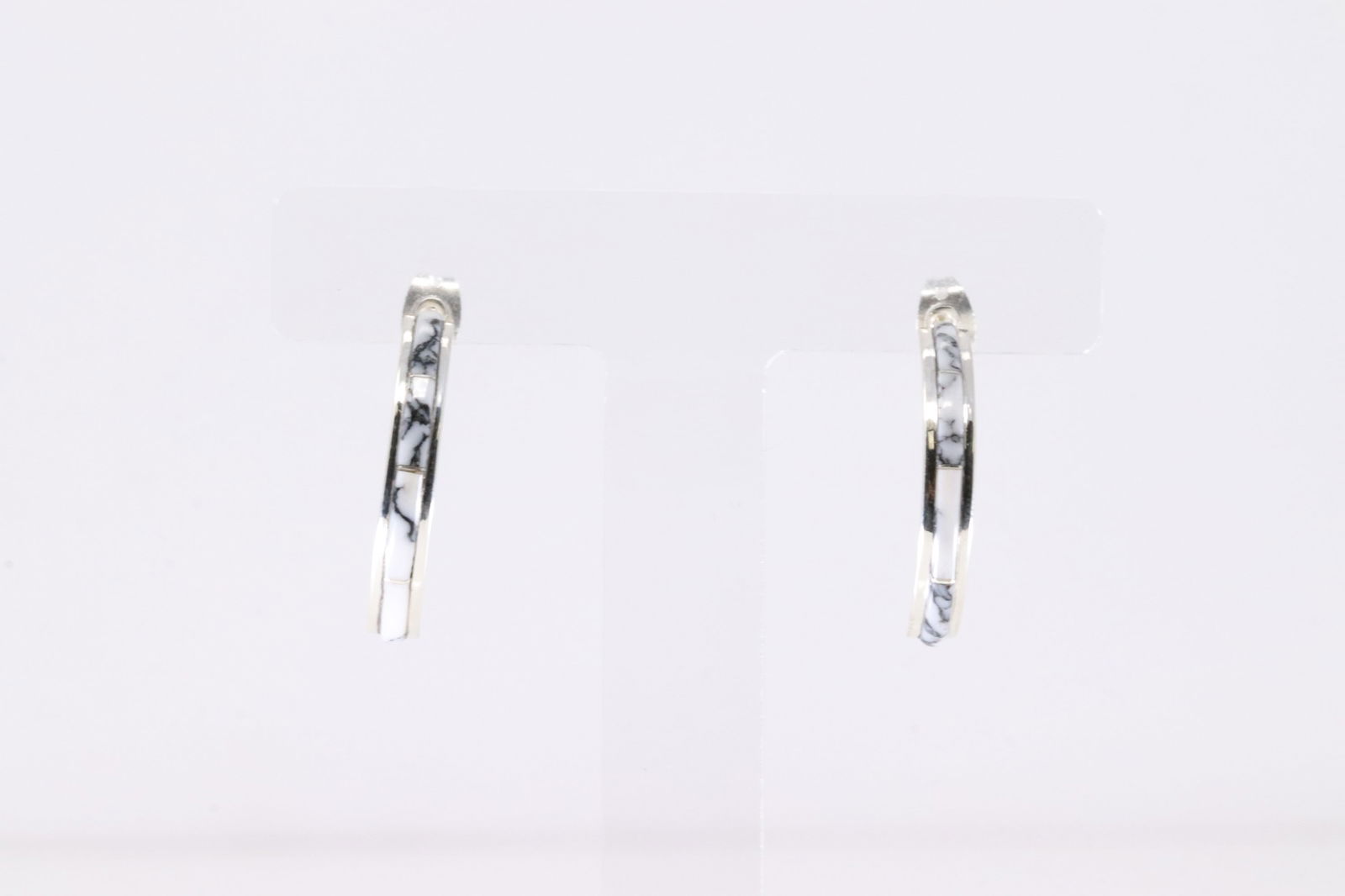 Native America Navajo Sterling Silver White Buffalo Post Hoop Earring's By Nathaniel & Cynthia (1 of 4)