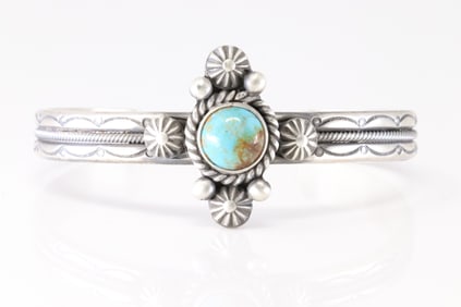 Native America Navajo Sterling Silver Turquoise Bracelet Cuff By Mike Calladito.