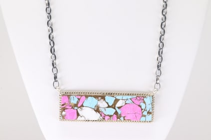 Native American Navajo Sterling Silver Cotton Candy Necklace By Brandon Etcitty.