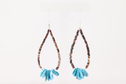 Native America Navajo Sterling Silver Heishi & Turquoise Dangling Earring's.