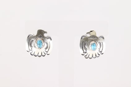 Native America Navajo Sterling Silver Turquoise Thunderbird Post Earring's By Jerold Joe.