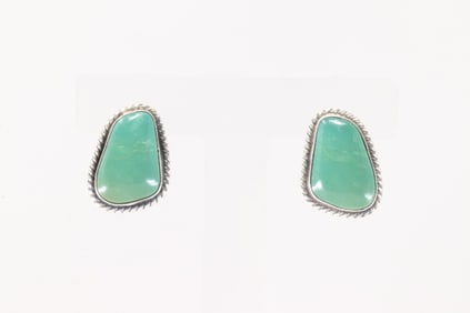 Native America Navajo Sterling Silver Kingman Turquoise Post Earring's By Elouise Kee.