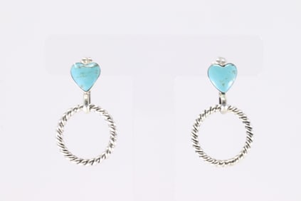 Native American Navajo Sterling Silver Turquoise Heart Post Dangling Earring's By Annette Martinez.