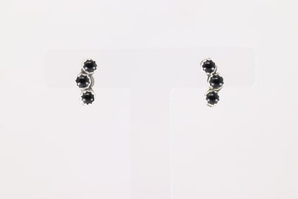 Native America Navajo Sterling Silver Black Onyx Post Earring's By Sylvya Chee.