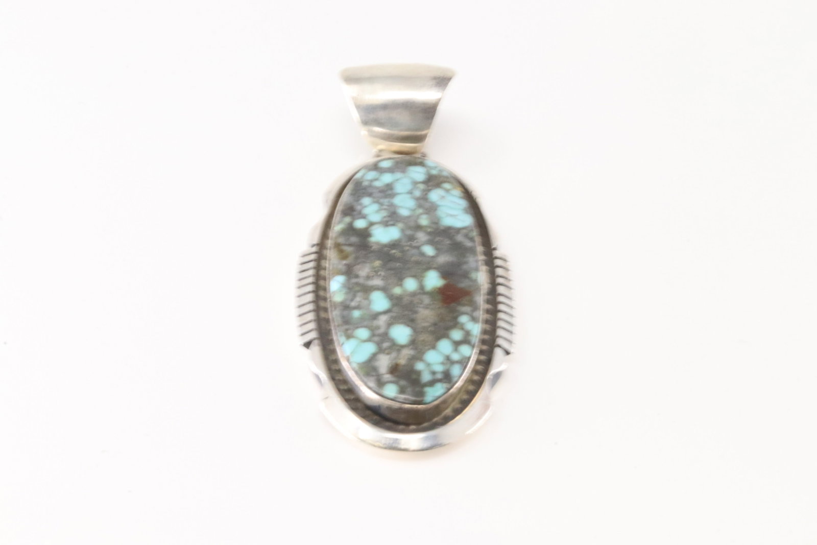 Native America Navajo Sterling Silver Turquoise Pendant By Alfred Martinez.: This is a Native America Navajo Sterling Silver Turquoise Pendant By Alfred Martinez.