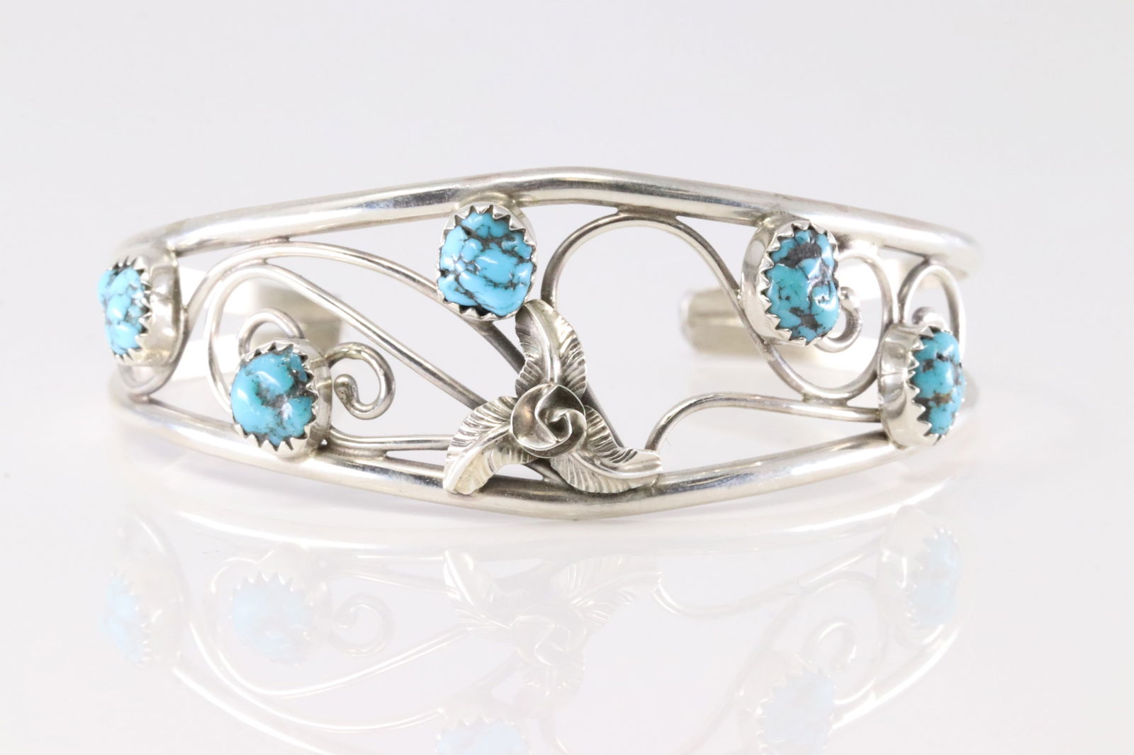 Native America Navajo Sterling Silver Turquoise Bracelet Cuff By C. (1 of 4)