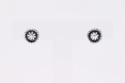 Native America Navajo Sterling Silve Stamp Post Earring's By Louise Joe.