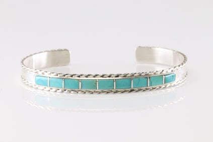 Native America Navajo Sterling Silver Turquoise Bracelet Cuff By J.P.