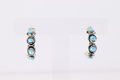 Native America Zuni Sterling Silver Turquoise Post Hoop Earring's By Florenda Lonasee.