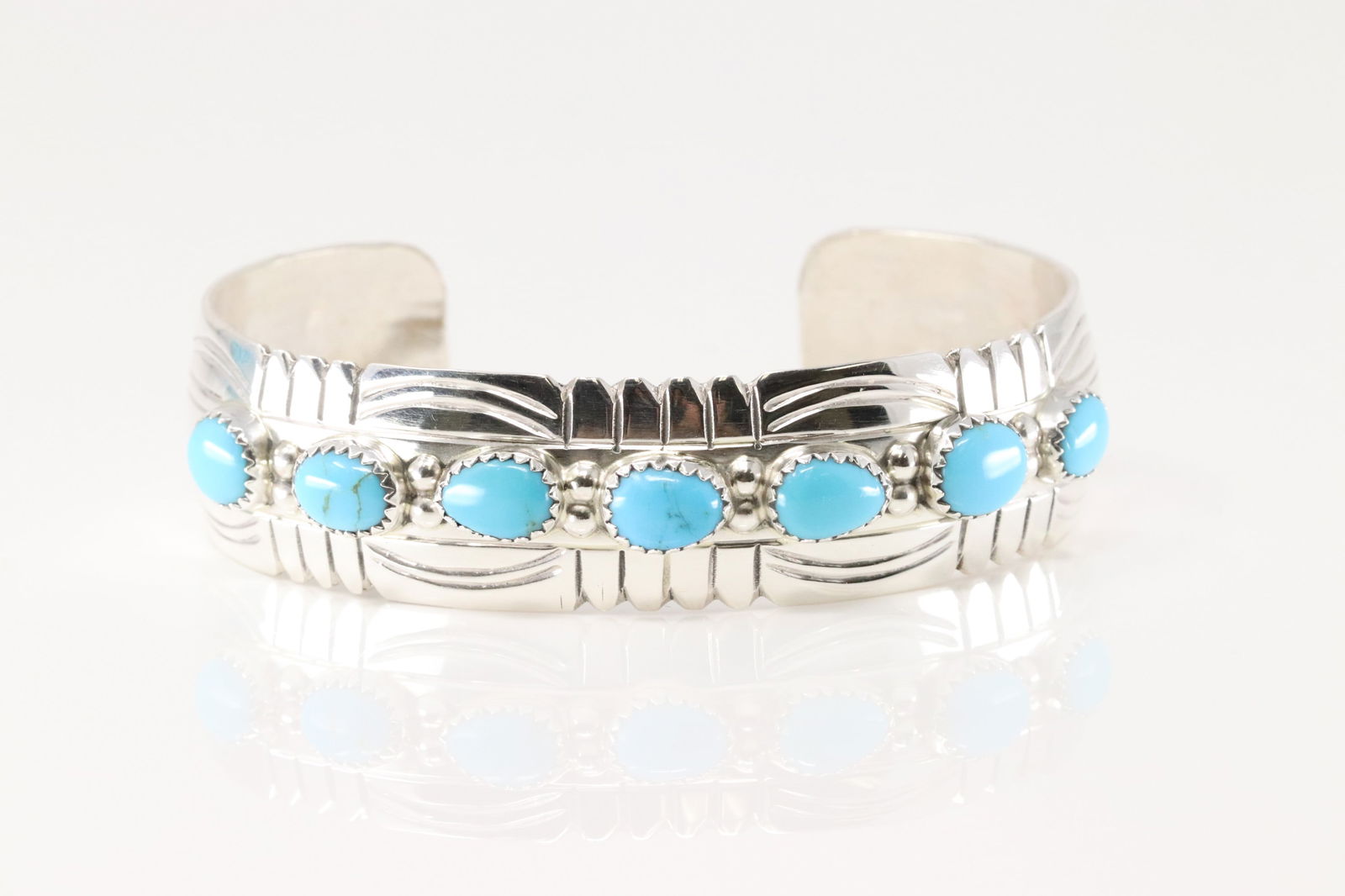 Native America Navajo Sterling Silver Turquoise Bracelet Cuff By David Segar.: This is a Native America Navajo Sterling Silver Turquoise Bracelet Cuff By David Segar.