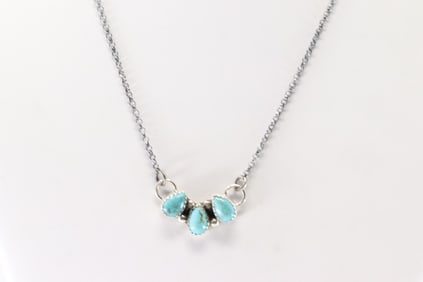 Native America Navajo Sterling Silver Turquoise Necklace By B.