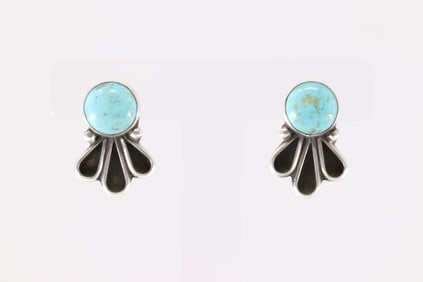 Native America Navajo Sterling Silver Kingman Turquoise Post Earring's By Gerildine James.
