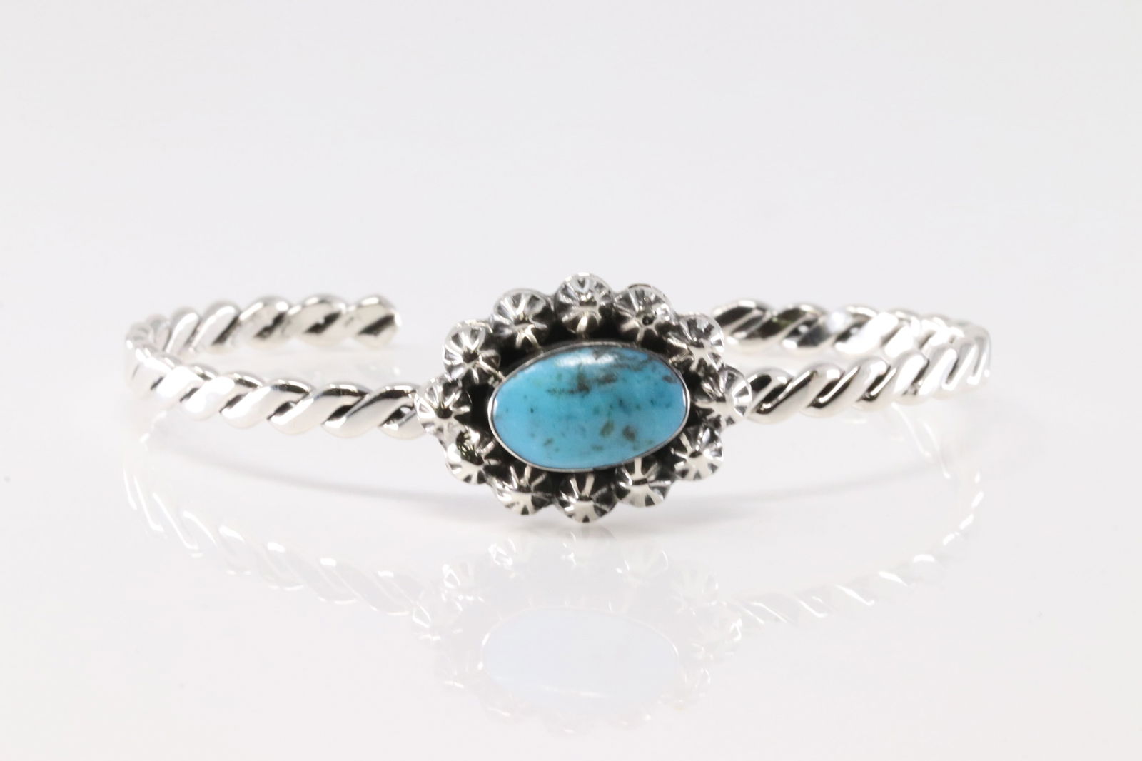 Native American Navajo Sterling Silver Turquoise Bracelet Cuff By Sadie Jim.: This is a Native American Navajo Sterling Silver Turquoise Bracelet Cuff By Sadie Jim.