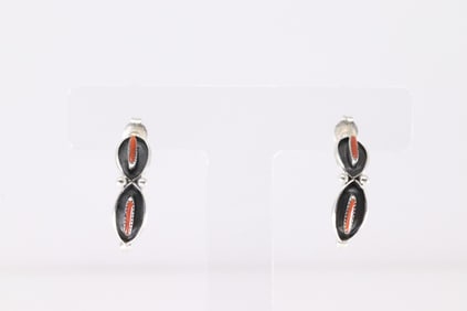Native American Zuni Sterling Silver Spiny Oyster Post Hoop Earring's By Fernando Othole.