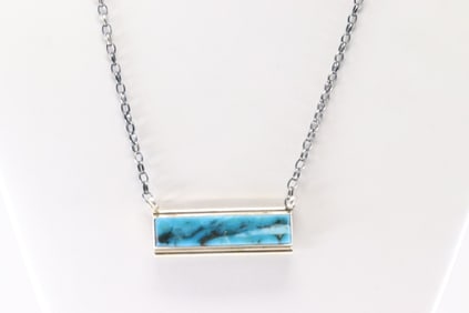 Native American Navajo Sterling Silver Kingman Turquoise Necklace By Steve Francisco.