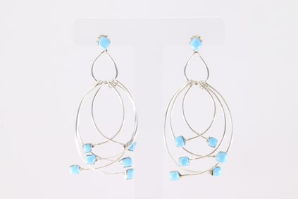 Native America Navajo Sterling Silver Turquoise Post Dangling Earring's.