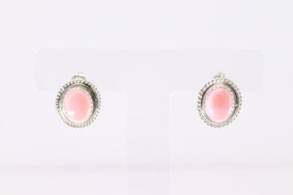 Native America Navajo Sterling Silver Pink Conch Post Earring's By J.Frank / Byron Begay.