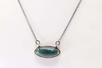 Native America Navajo Sterling Silver Campitos Turquoise Necklace By Johnny Dixon.