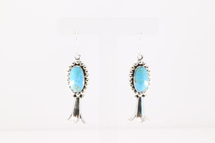 Native America Navajo Sterling Silver Turquoise Blossom Dangling Earring's By Charlene Yazzie.