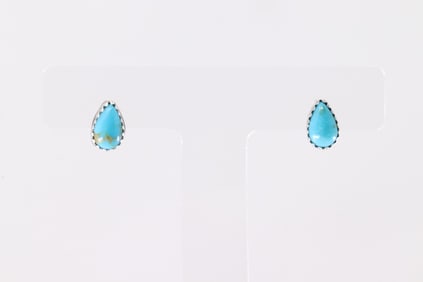 Native American Navajo Sterling Silver Turquoise Post Earring's By Freida Yazzie.