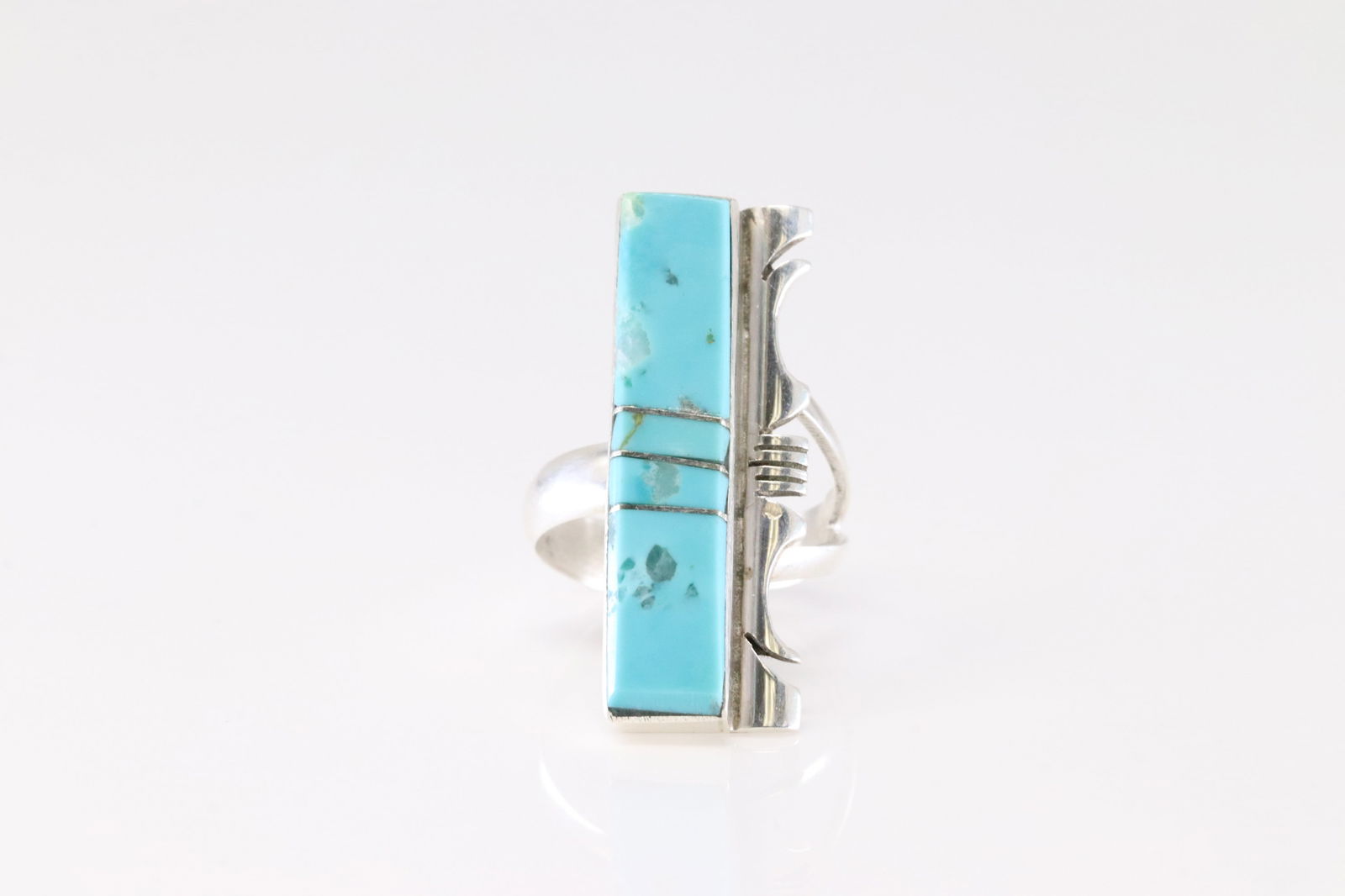 Native America Navajo Sterling Silver Turquoise Ring Inlay By S.F. (1 of 4)