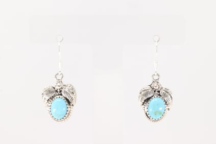 Native America Navajo Sterling Silver Turquoise Dangling Earring's By Sharon McCarthy.
