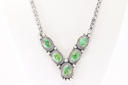 Native America Navajo Sterling Silver Sonora Gold Turquoise Necklace By Tom Lewis.