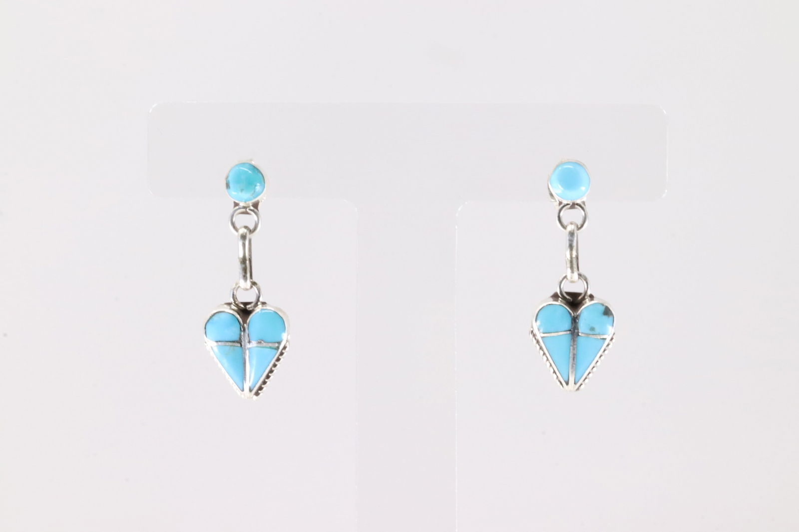 Native America Zuni Sterling Silver Kingman Turquoise Heart Post / Dangling Earring's By Velda (1 of 4)