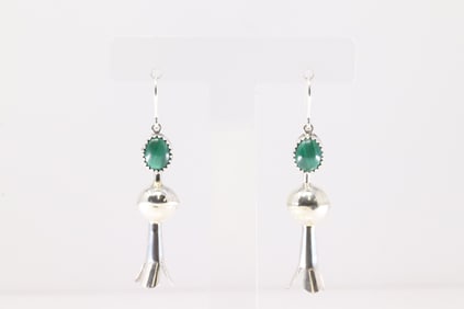 Native America Navajo Sterling Silver Turquoise Blosso Dangling Earring's By Emily Tsosie.