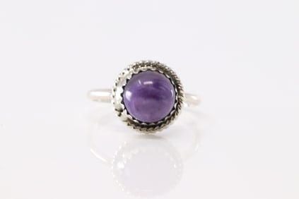 Native America Navajo Sterling Silver Purple Spiny Oyster Ring By Esther White.