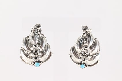 Native America Navajo Sterling Silver Turquoise Post Leaf Earring's By Darrell Morgan.