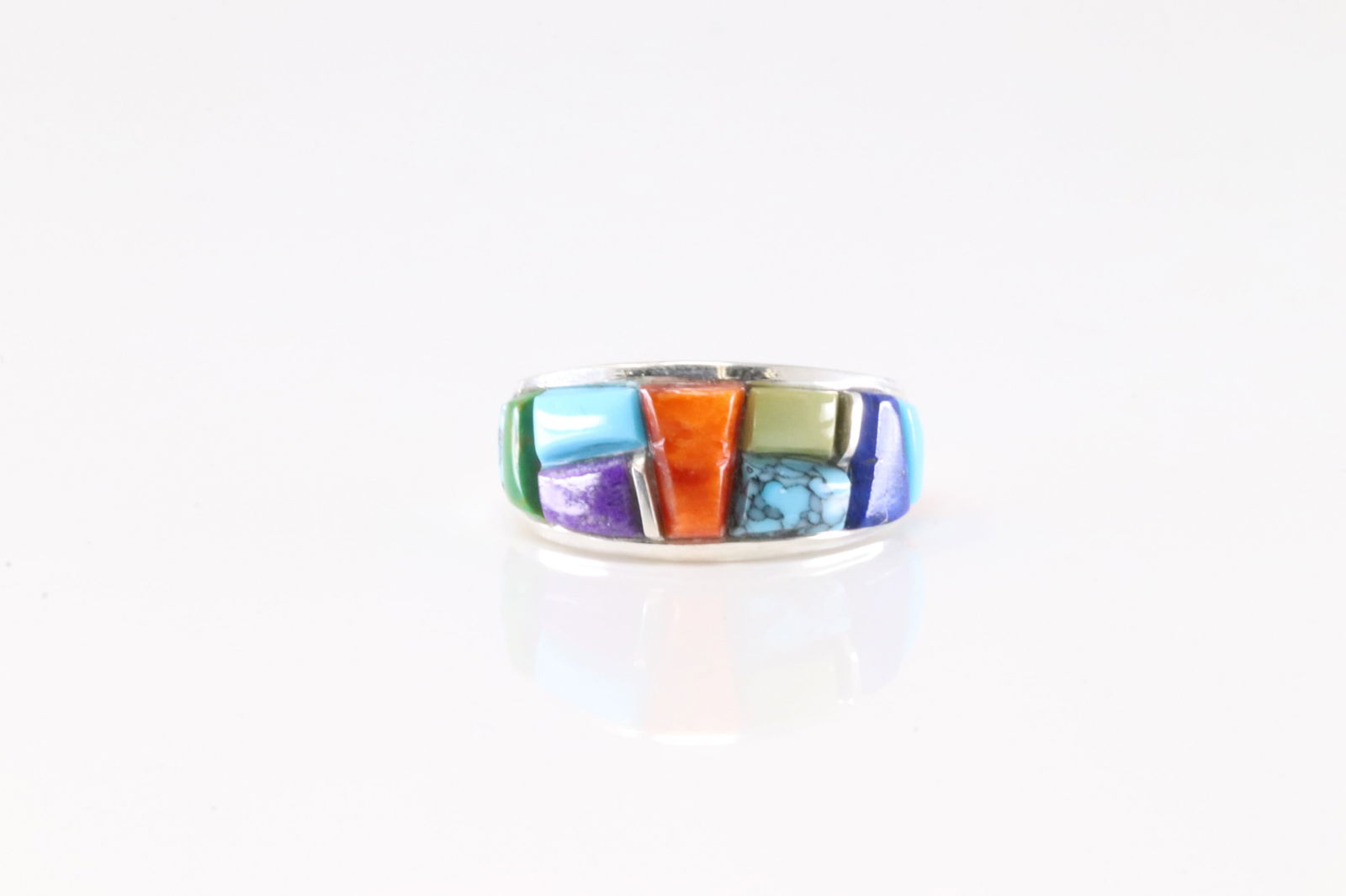 Native American Navajo Sterling Silver Multi-Color Stone Inlay Ring By Yazzie. (1 of 4)