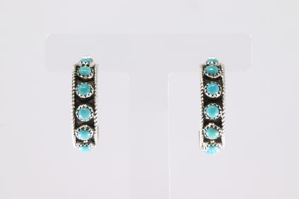 Native America Navajo Sterling Silver Turquoise Post Hoop Earring's By Falencia Yazzie.