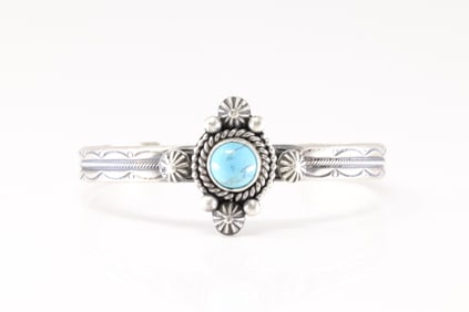 Native America Navajo Sterling Silver Turquoise Bracelet Cuff By MC.