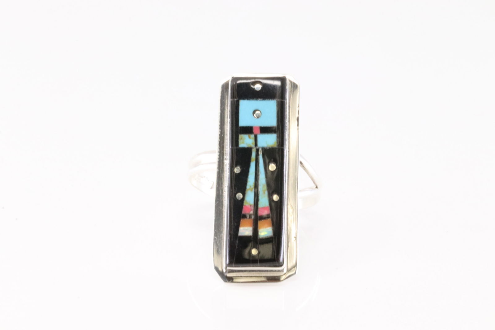 Native America Navajo Sterling Silver Multi-Color Inlay Night Sky Ring By Smith. (1 of 4)