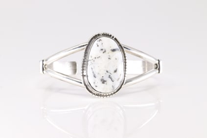 Native America Navajo Sterling Silver White Buffalo Bracelet Cuff By S.E.