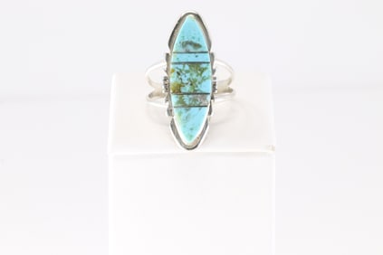 Native America Navajo Sterling Silver Turquoise Inlay Ring By B.E.