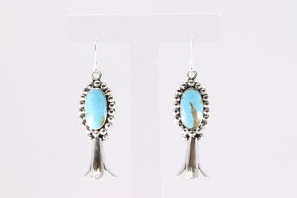 Native America Navajo Sterling Silver Turquoise Dangling Earring's By Charlene Yazzie.