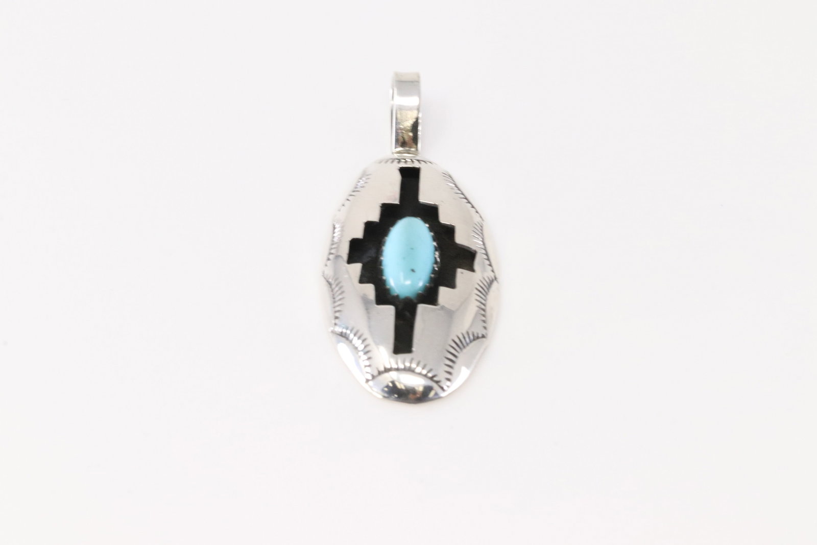 Native America Navajo Sterling Silver Turquoise Pendant By Felix Perry.: This is a Native America Navajo Sterling Silver Turquoise Pendant By Felix Perry.
