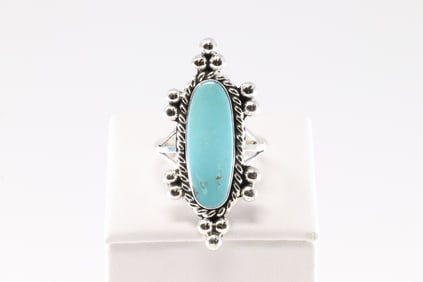 Native America Navajo Sterling Silver Turquoise Ring By Arlene Lewis.