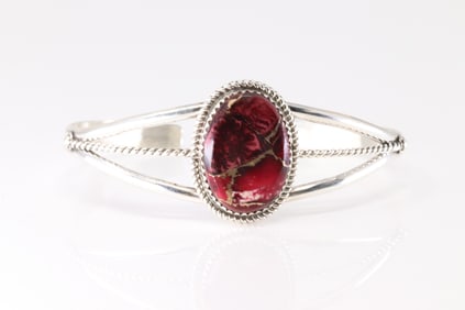 Native America Navajo Sterling Silver Dahlia Stone Bracelet Cuff By Larry Etcitty.