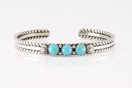 Native America Navajo Sterling Silver Kingman Turquoise Bracelet Cuff By R.