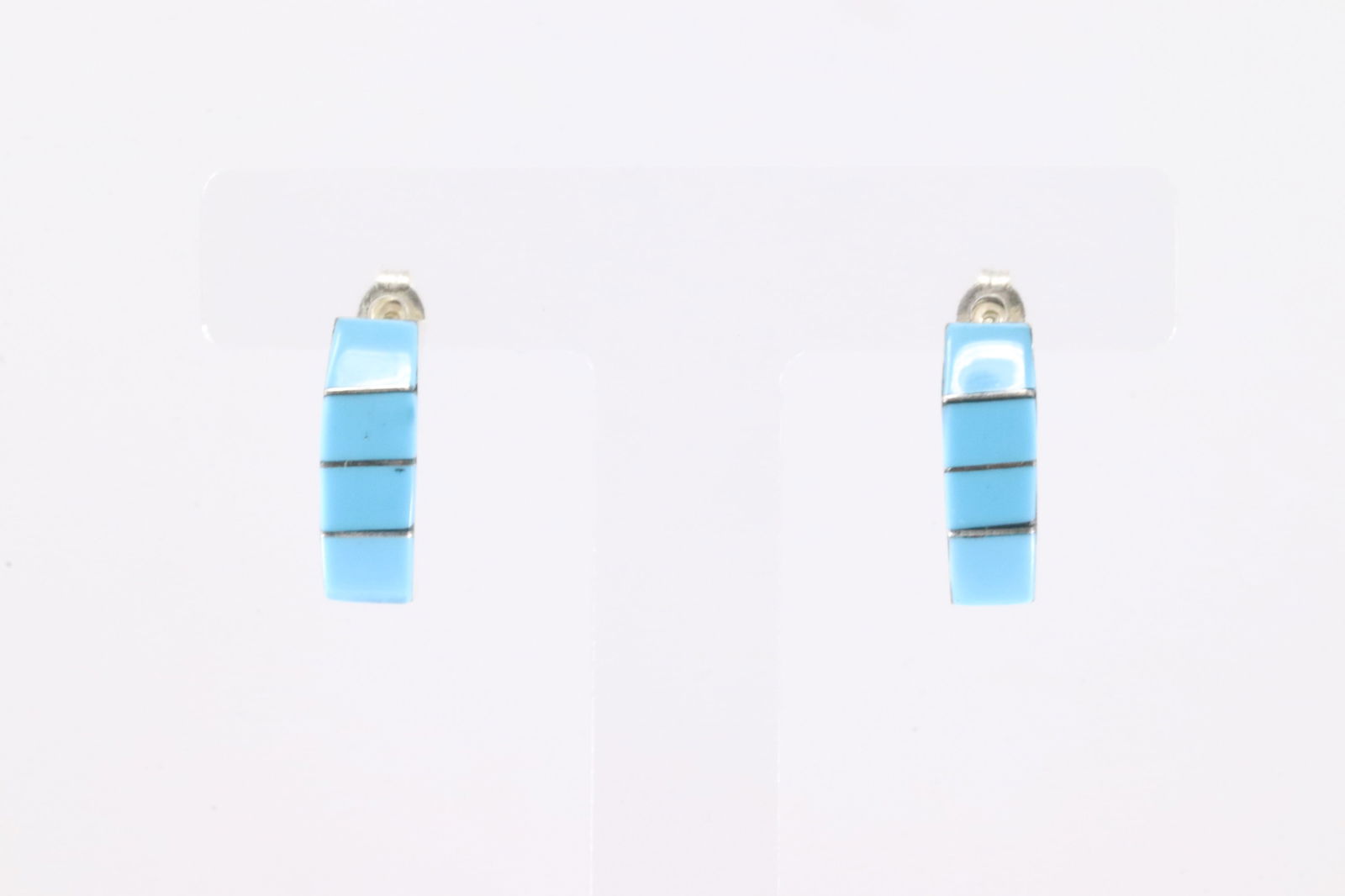 Native America Zuni Sterling Silver Turquoise Inlay Hoop Earring's By Gilbert Kanesta.: This is a Native America Zuni Sterling Silver Turquoise Inlay Hoop Earring's By Gilbert Kanesta.