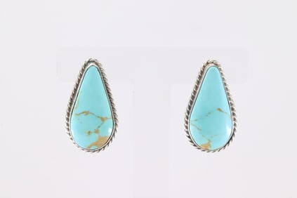 Native America Navajo Sterling Silver Kingman Turquoise Post Earring's By Chassity Belone.