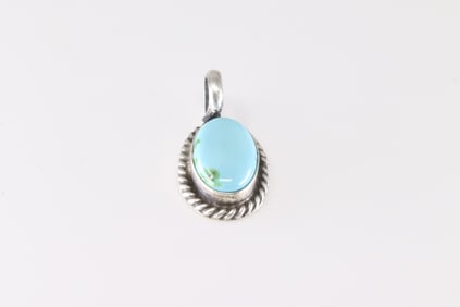 Native America Navajo Sterling Silver Sonora Gold Turquoise Pendant By Johnny Dixon.